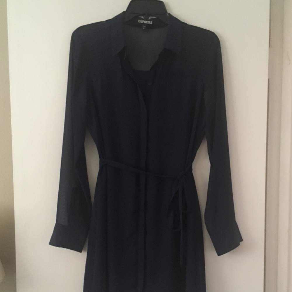 Navy chiffon long sleeve dress